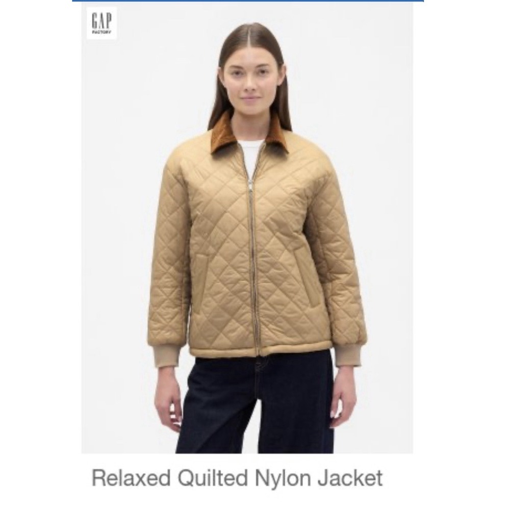 NWT GAP Women's Quilted Jacket‎ Size XLarge Tan Corduroy Collar Zip Front $109